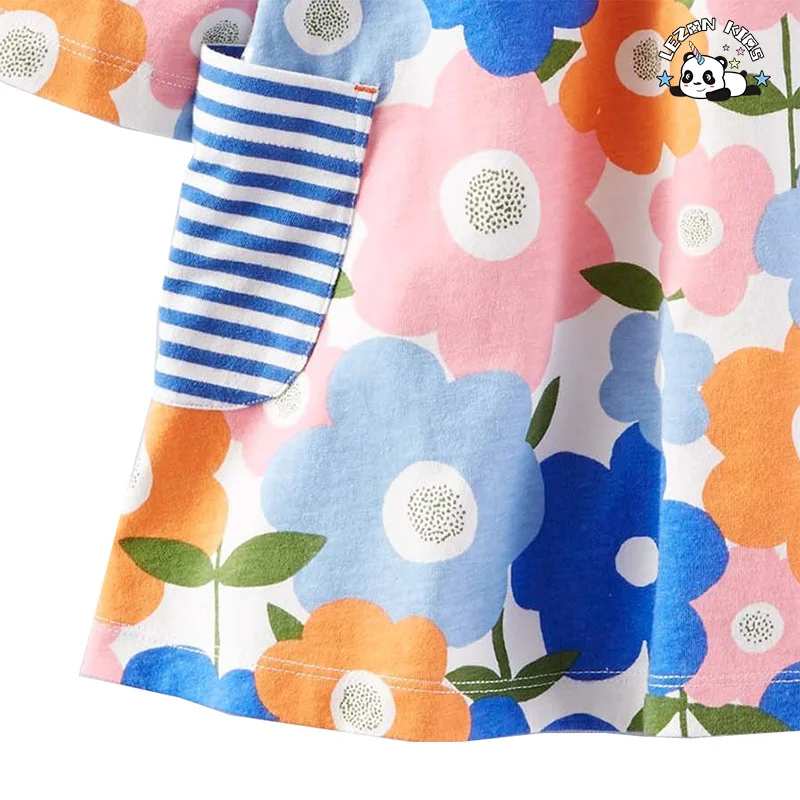LEZONKIDS - Customizable Short sleeve print child boutique little girls flower dress kids spring dresses